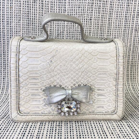 My Flat In London Mini Bag Y2K Glam Silver Top Handle Crossbody Rhinestone Bow - Picture 1 of 16